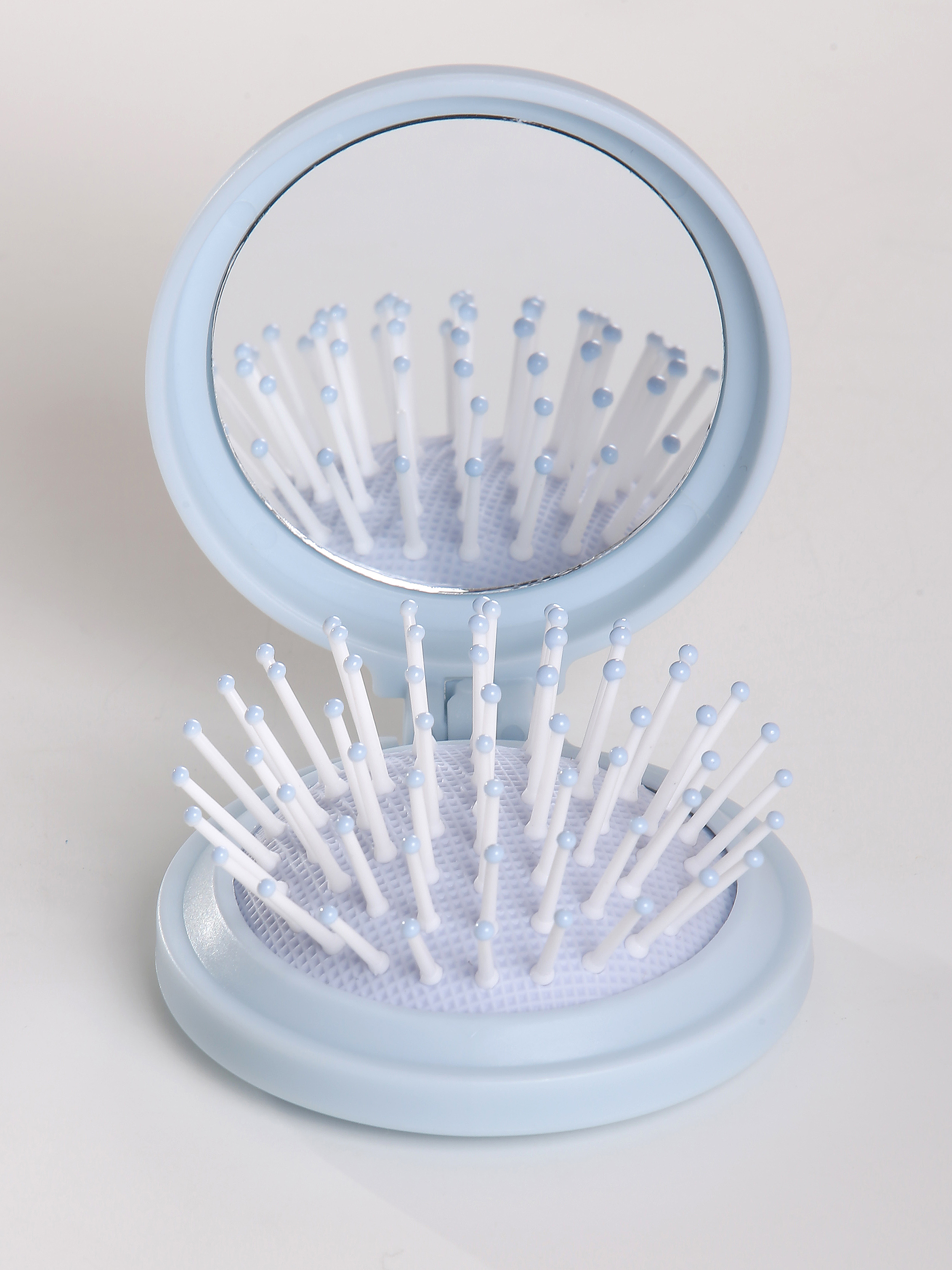 Y46 голубой Расческа складная с зеркалом Зайка