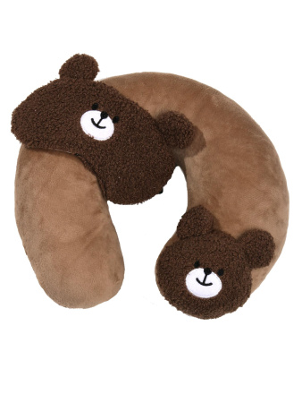 Y28 коричневый Подушка для путешествий с маской Мишка