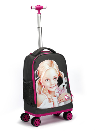 D03 серый чемодан детский 20" Девочка и щенок