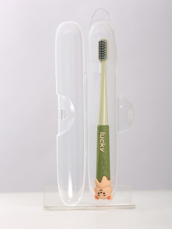 Y40 зеленый Зубная щетка в футляре Мишка
