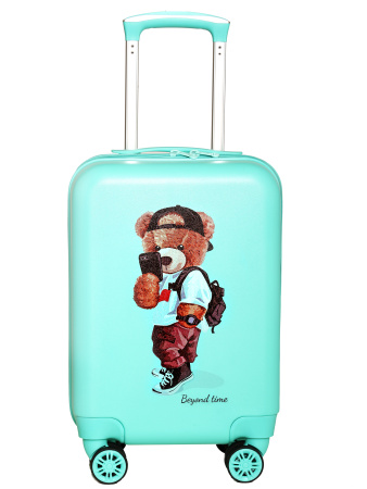 R105 зеленый чемодан детский Мишка селфи