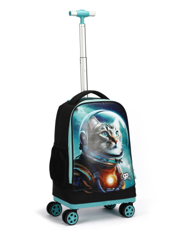 D05 черный чемодан детский 20" Кот космонавт