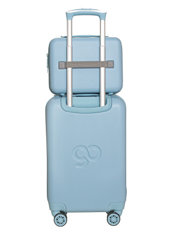 G202 голубой чемодан детский Собака черная в наушниках