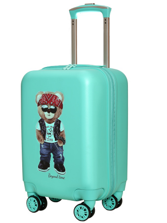 R112 зеленый чемодан детский Мишка в Rock