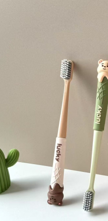 Y38 коричневый Зубная щетка в футляре Мишка