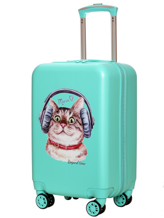 G213 зеленый чемодан детский 20" Кот Music