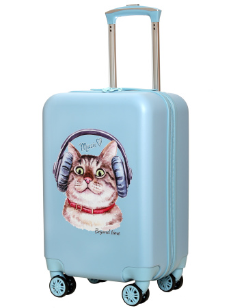 G222 голубой чемодан детский 20" Кот Music