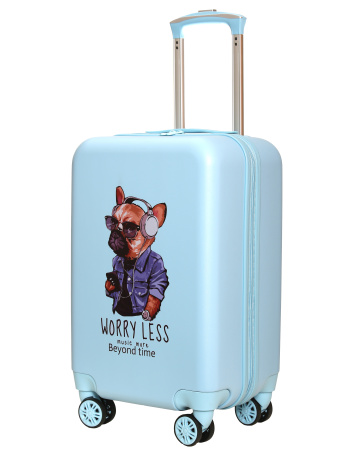 G205 голубой чемодан детский Дог в наушниках