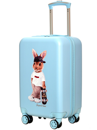 G220 голубой чемодан детский 20" Кролик со скейтом