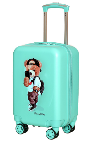 R105 зеленый чемодан детский Мишка селфи