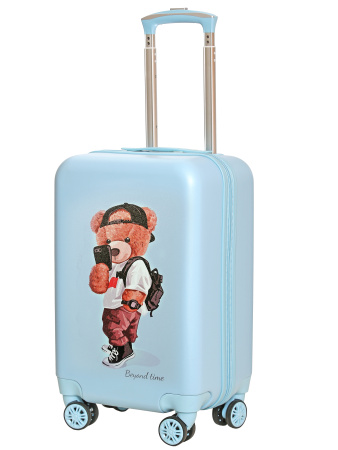 R104 голубой чемодан детский Мишка селфи