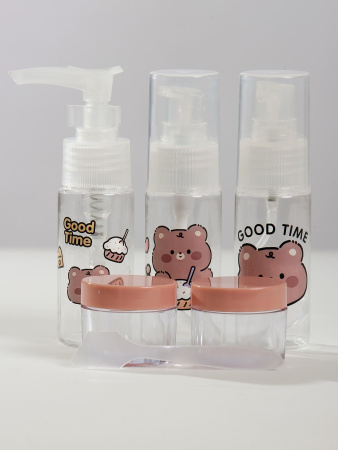 Y11 коричневый  Дорожный набор флаконов для путешествий детский Мишки