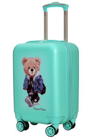 R114 зеленый чемодан детский Мишка путешественник