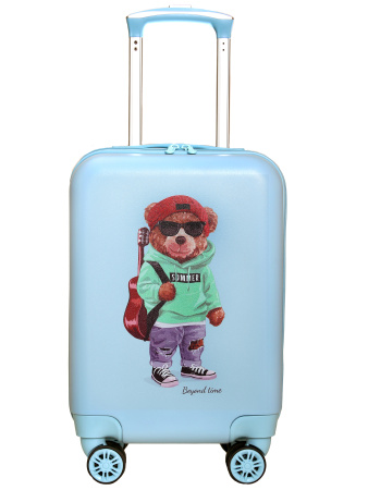 R103 голубой чемодан детский Мишка с гитарой