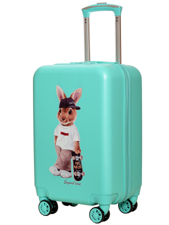 G211 зеленый чемодан детский 20" Кролик со скейтом