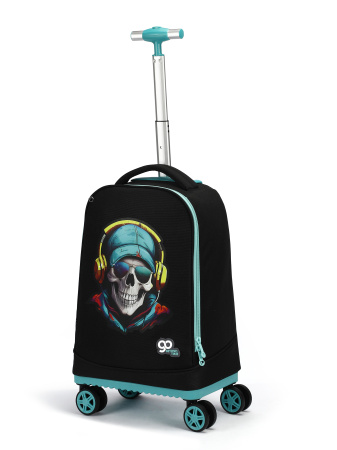 D06 черный чемодан детский 20" Череп-диджей