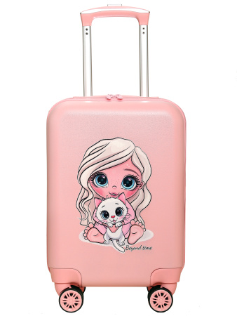 R118 розовый чемодан детский 18" Девочка с котенком