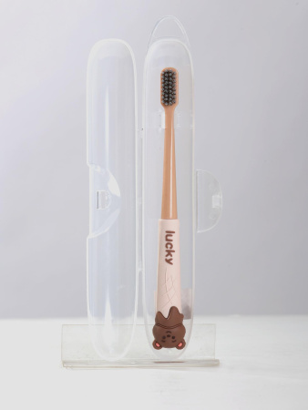 Y37 светло-бежевый Зубная щетка в футляре Мишка